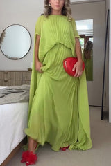 Spring Whispers Chiffon Pleated Wide Sleeve Volume Maxi Dress