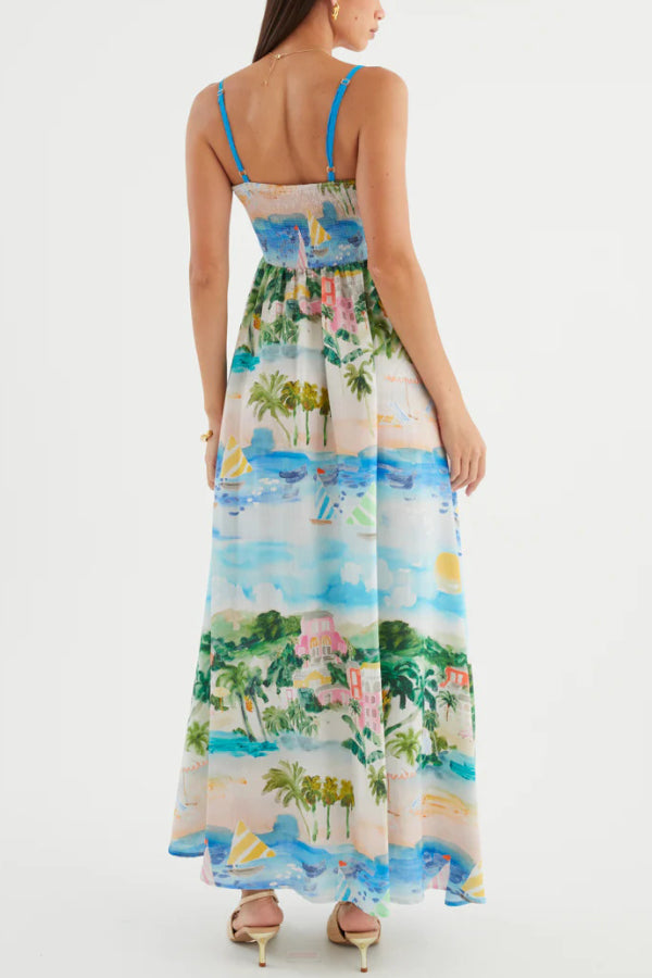 Unique Printed Loose Sleeveless Camisole Casual Vacation Maxi Dress