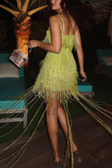 Sparkle Night Beaded Sequined Tassel Slip Midi Dress