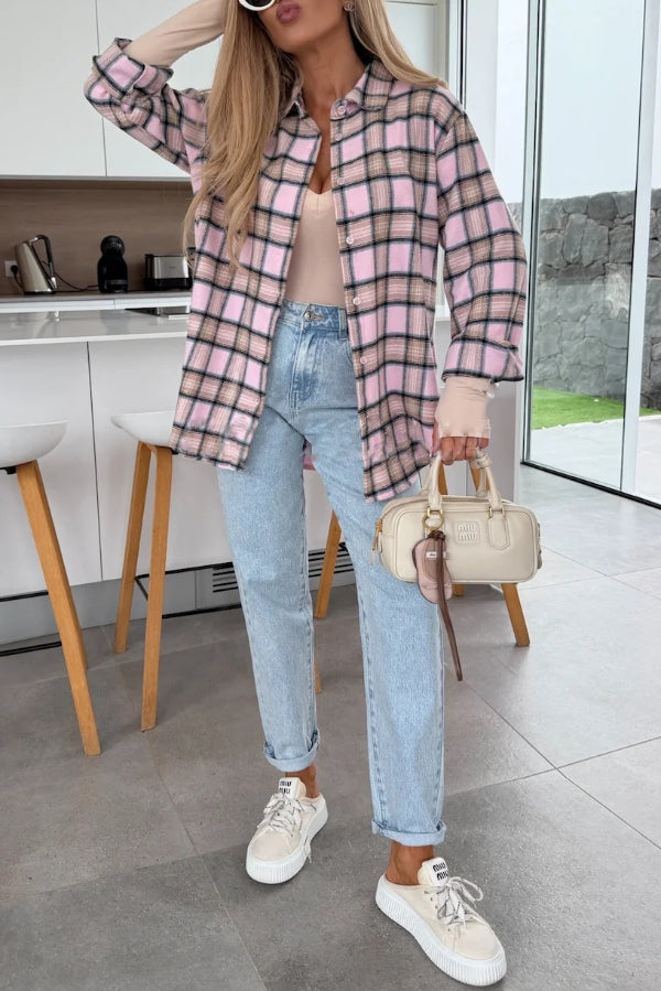Love of Mine Plaid Print Long Sleeve Oversized Blouse