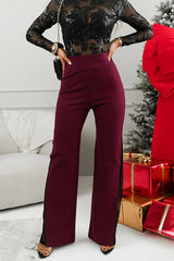 Joelie High Rise Elastic Waistband Side Lace Patchwork Flare Pants