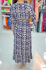 Fairytale Song Bohemian Print Stretch Frill Sleeve Loose Maxi Dress