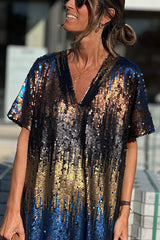 sequined v-neck short-sleeved dress