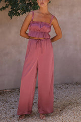 Always Sunny Satin Ruffle Elasticated Top Pant Suits