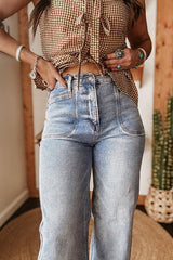 Fashion High Waist Pocket Casual Straight Jeans