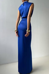 Solid Color Casual Sleeveless Crop Top and Elegant Button-down Maxi Skirt Set