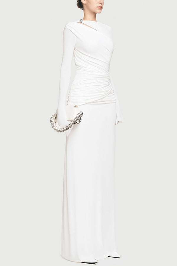 Stylish Long-sleeved Slim-fit Pleated Elegant Maxi Dress