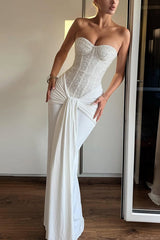 Carina Sequined and Satin Jersey Off Shoulder Ruched Knot Drape Maxi Dress