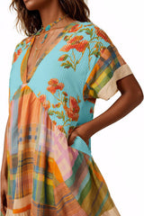 Bohemian Printed Casual Short Sleeve Ruffled Mini Dress