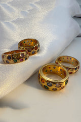 Multicolor Diamond-studded Stainless Steel Ring