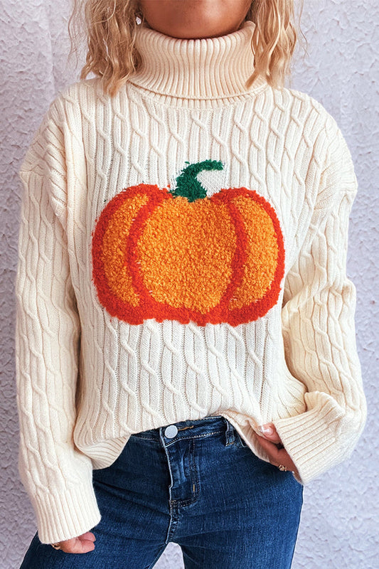 Halloween Pumpkin Knitted Turtleneck Casual Loose Sweater