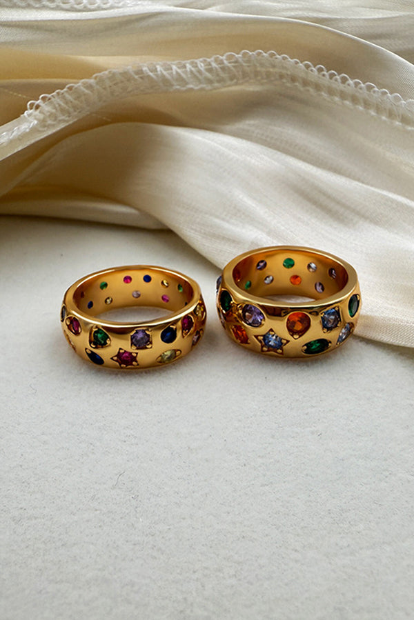 Multicolor Diamond-studded Stainless Steel Ring