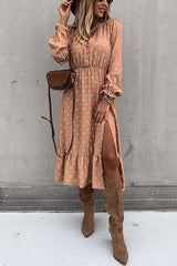 Nisha Dot Button Down Slit Midi Dress