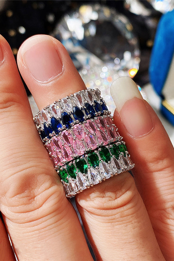 Light Luxury Double Row Drop Zircon Ring