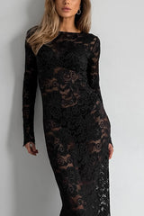 Sexy Openwork Lace Long-sleeved Slim-fit Fishtail Maxi Dress