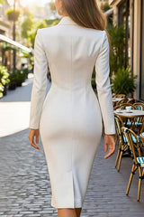 Fashion Lapel Long Sleeve Single-breasted Slim Midi Dress