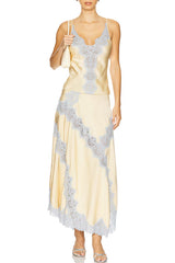 Wine Tasting Contrast Color Satin Lace Trim V-Neck Slip Tank