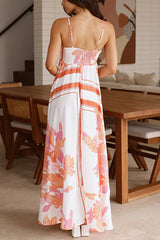 Botanical Print Halter Square Neck Pleated Loose Maxi Dress