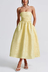 Jacquard Fabric Strapless Open Back Elegant Slim Midi Dress