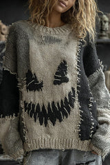 Halloween Print Loose Round Neck Long Sleeve Casual Sweatshirt