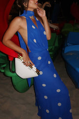 Fashion Polka Dot Print Sexy Halter Neck Backless Maxi Dress