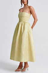 Jacquard Fabric Strapless Open Back Elegant Slim Midi Dress