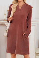 Solid Color Loose Long-sleeved Casual Knitted Mini Dress