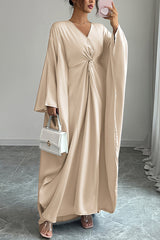Solid Color Elegant V-neck Knot Decoration Loose Maxi Dress