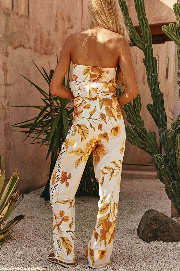 Lorde Linen Blend Floral Print Cutout Trim A-line Tank and High Rise Pocket Wide Leg Pants Set