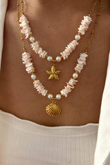 Ocean Style Stainless Steel Shell Starfish Pearl Necklace