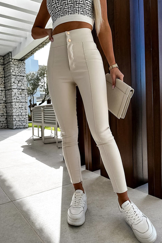 Touch of Cool Faux Leather High Waist Button Up Stretch Pants