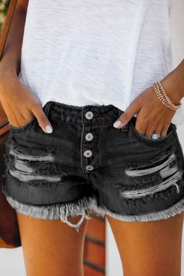 Trendy Ripped Fringed Denim Shorts