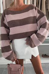 Fashion Striped Loose Long-sleeved Crew Neck Knitted Sweater