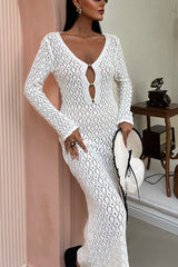 Fashion V-neck Long-sleeved Hollow Slim Maxi Dress
