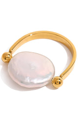 Fashion Button Pearl Polished Elegant Ring