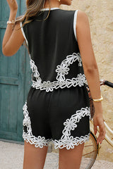 Bohemian Style V-neck Sleeveless Top and Elastic Waist Loose Casual Shorts Set