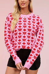 Fashionable Heart-shaped Jacquard Loose Long-sleeved Knit Sweater