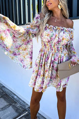 Dora Off Shoulder Bell Sleeves Elastic Waist Mini Dress