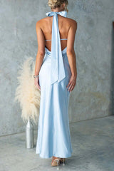 Satin Fashion Halter Backless Slim Elegant Maxi Dress