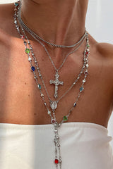 Fashionable Diamond Cross Chain Elegant Multi-layered Necklace