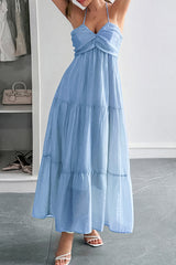 Solid Color Halterneck Tie Casual Holiday Style Maxi Dress