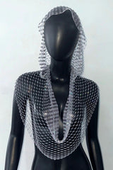Fashion Fishnet Rhinestone Hooded Vest