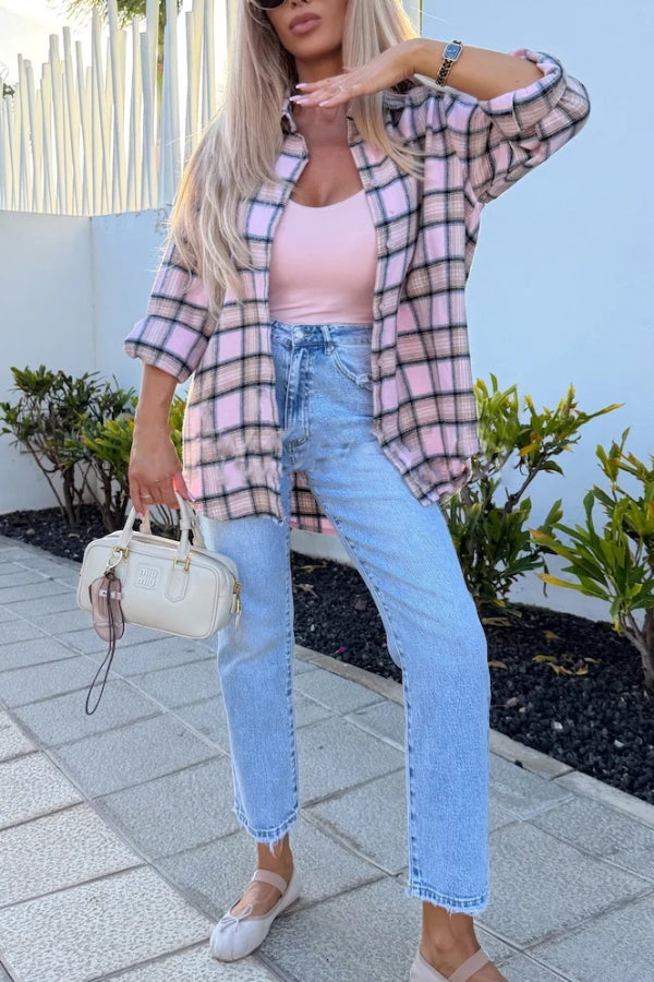Love of Mine Plaid Print Long Sleeve Oversized Blouse
