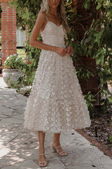 Parisian Nights Applique Butterfly Tulle Lace-up Back Midi Dress