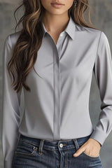 Solid Color Long Sleeve Lapel Casual Button-Down Shirt