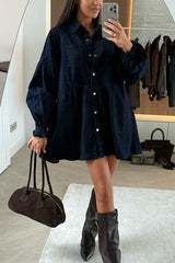 Fashion Heart Button Long Sleeve Casual Pocket Denim Mini Dress