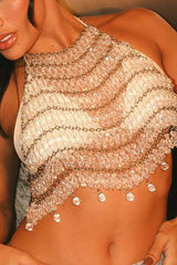 Sexy Halter Neck Transparent Bead Handmade Chest Chain Vest