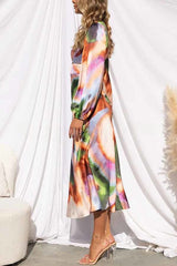Own The Evening Satin Neon Print Cutout Midi Dress