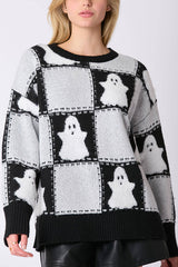 Halloween Plaid Ghost Loose Long Sleeve Knitted Sweater