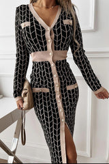 Chic State Geometric Lines Button Sweater Dress